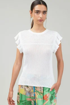 Current Air Knit Crewneck Ruffled Tank WHITE Clearance