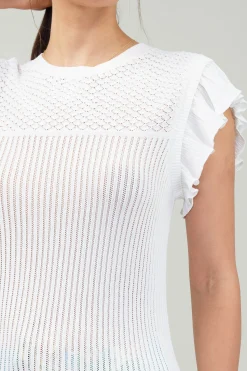 Current Air Knit Crewneck Ruffled Tank WHITE Clearance