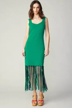 Current Air Knit Fringe Hem Dress AQUAGREEN Online