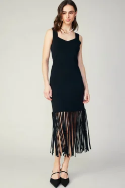 Current Air Knit Fringe Hem Dress BLACK Outlet