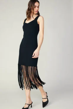 Current Air Knit Fringe Hem Dress BLACK Outlet