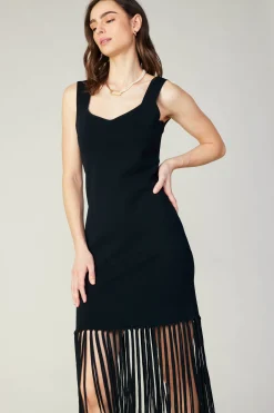Current Air Knit Fringe Hem Dress BLACK Outlet