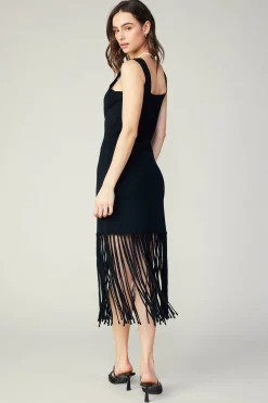 Current Air Knit Fringe Hem Dress BLACK Outlet