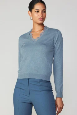 Current Air Lace Collar Sweater Top DUSTYBLUE Online