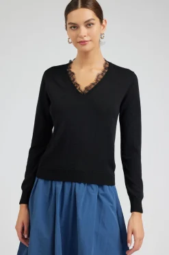 Current Air Lace Detail Sweater Top BLACK Outlet