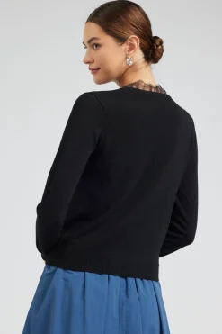 Current Air Lace Detail Sweater Top BLACK Outlet