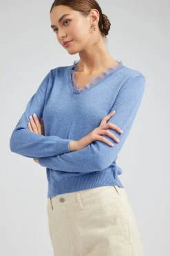 Current Air Lace Detail Sweater Top SOFTBLUE Clearance