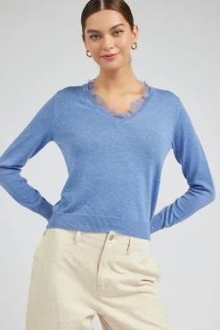 Current Air Lace Detail Sweater Top SOFTBLUE Clearance