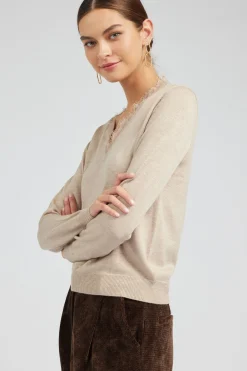 Current Air Lace Detail Sweater Top OATMEAL Fashion
