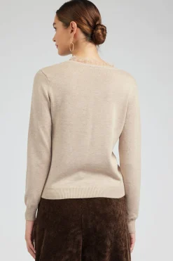 Current Air Lace Detail Sweater Top OATMEAL Fashion