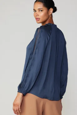 Current Air Lace Panel Blouse NAVY Discount
