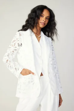 Current Air Lace Single Breasted Blazer WHITE Fashion