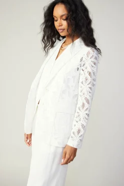Current Air Lace Single Breasted Blazer WHITE Fashion