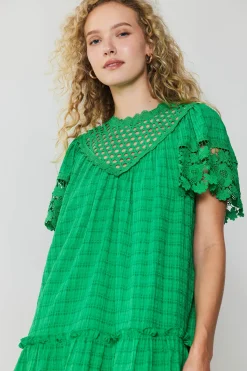 Current Air Lace Sleeve Mini Dress GREEN Clearance