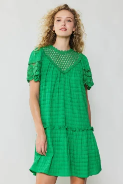 Current Air Lace Sleeve Mini Dress GREEN Clearance