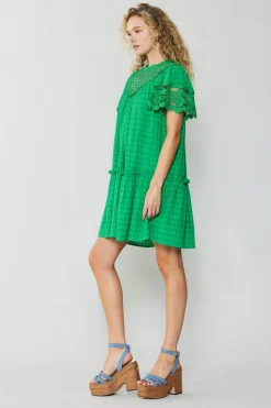 Current Air Lace Sleeve Mini Dress GREEN Clearance