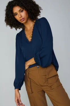 Current Air Lace Trim Blouse NAVY New