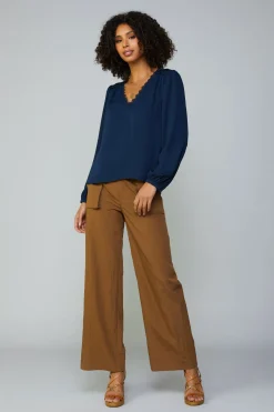 Current Air Lace Trim Blouse NAVY New