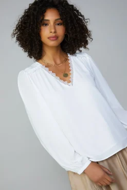 Current Air Lace Trim Blouse WHITE Hot