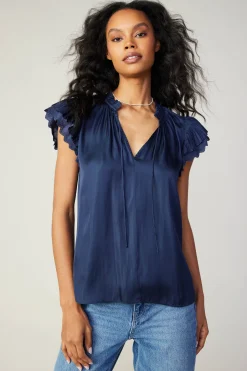 Current Air Layered Lace Sleeve Top NAVY Outlet