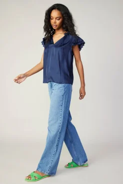 Current Air Layered Lace Sleeve Top NAVY Outlet