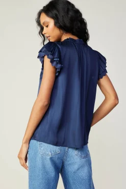 Current Air Layered Lace Sleeve Top NAVY Outlet