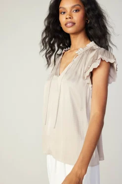 Current Air Layered Lace Sleeve Top TAUPE Clearance