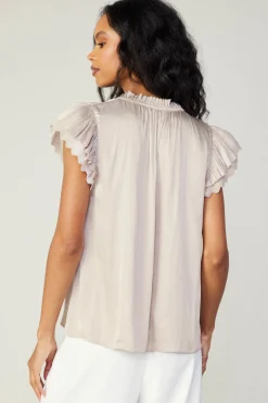 Current Air Layered Lace Sleeve Top TAUPE Clearance