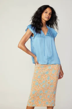 Current Air Layered Lace Sleeve Top BABYBLUE Clearance