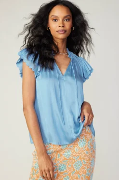 Current Air Layered Lace Sleeve Top BABYBLUE Clearance