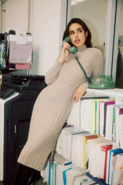 Current Air Layered Sweater Midi Dress OATMEAL New