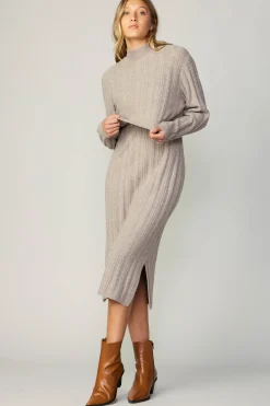 Current Air Layered Sweater Midi Dress OATMEAL New