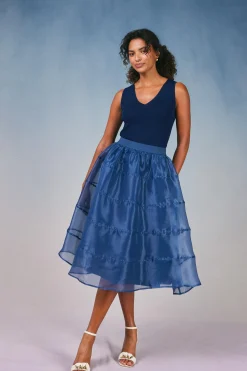 Current Air Lined Organza Skirt SLATENAVY New