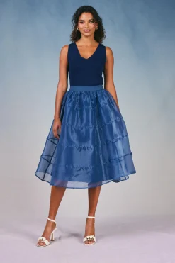 Current Air Lined Organza Skirt SLATENAVY New