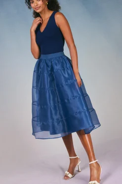 Current Air Lined Organza Skirt SLATENAVY New