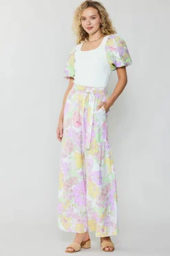 Current Air Linen Blend Floral Pants PINK Online