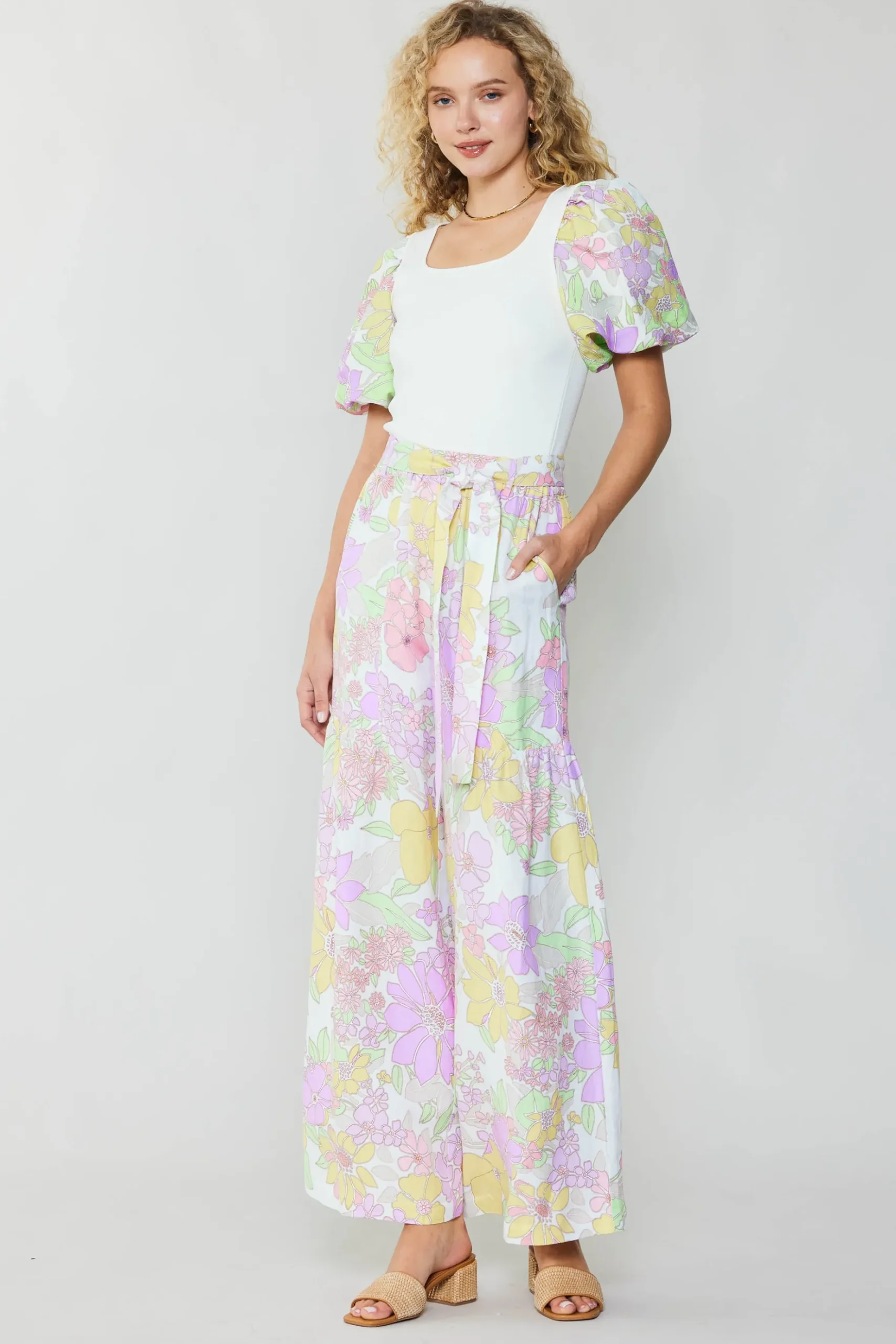 Current Air Linen Blend Floral Pants PINK Online