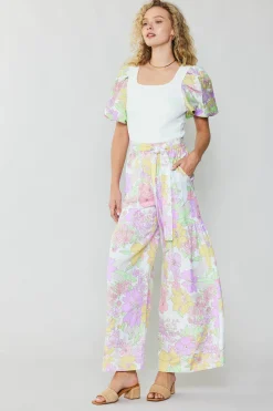 Current Air Linen Blend Floral Pants PINK Online