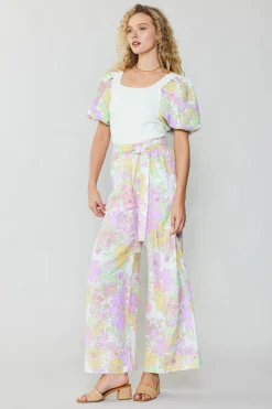 Current Air Linen Blend Floral Pants PINK Online