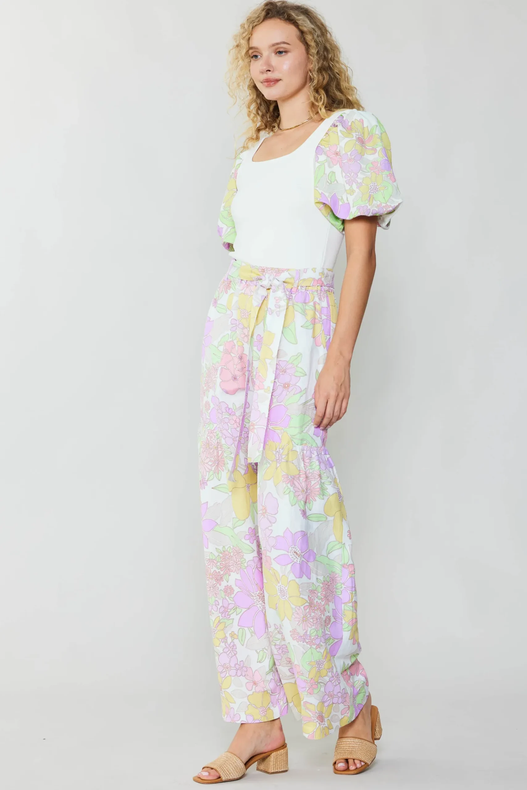 Current Air Linen Blend Floral Pants PINK Online