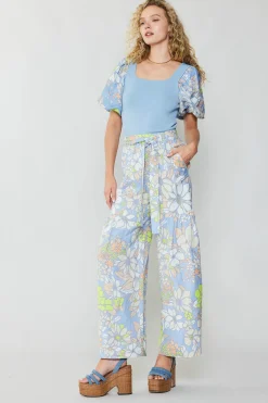 Current Air Linen Blend Floral Pants BLUE Outlet