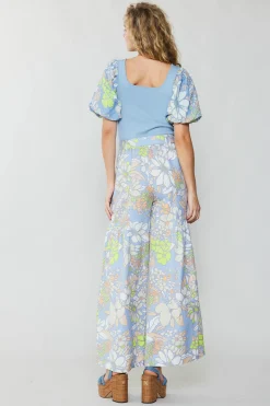 Current Air Linen Blend Floral Pants BLUE Outlet