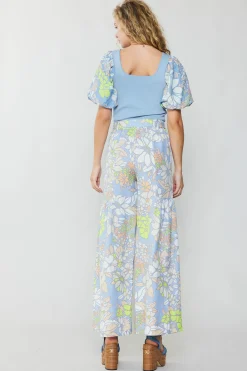 Current Air Linen Blend Floral Pants BLUE Outlet