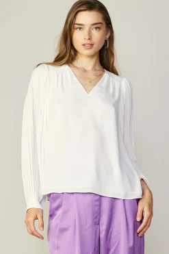 Current Air Long Pleated Sleeve Blouse WHITE Sale