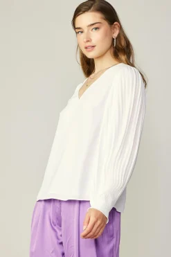 Current Air Long Pleated Sleeve Blouse WHITE Sale