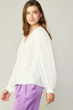 Current Air Long Pleated Sleeve Blouse WHITE Sale