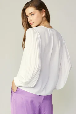 Current Air Long Pleated Sleeve Blouse WHITE Sale