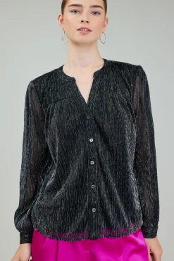 Current Air Lurex Buttonup Blouse BLACK New