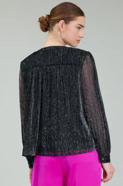 Current Air Lurex Buttonup Blouse BLACK New