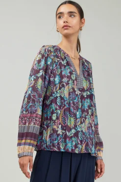 Current Air Lurex Floral Blouse PLUMMLT Discount